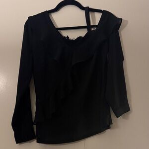 INC International Concepts Black Ruffled Blouse